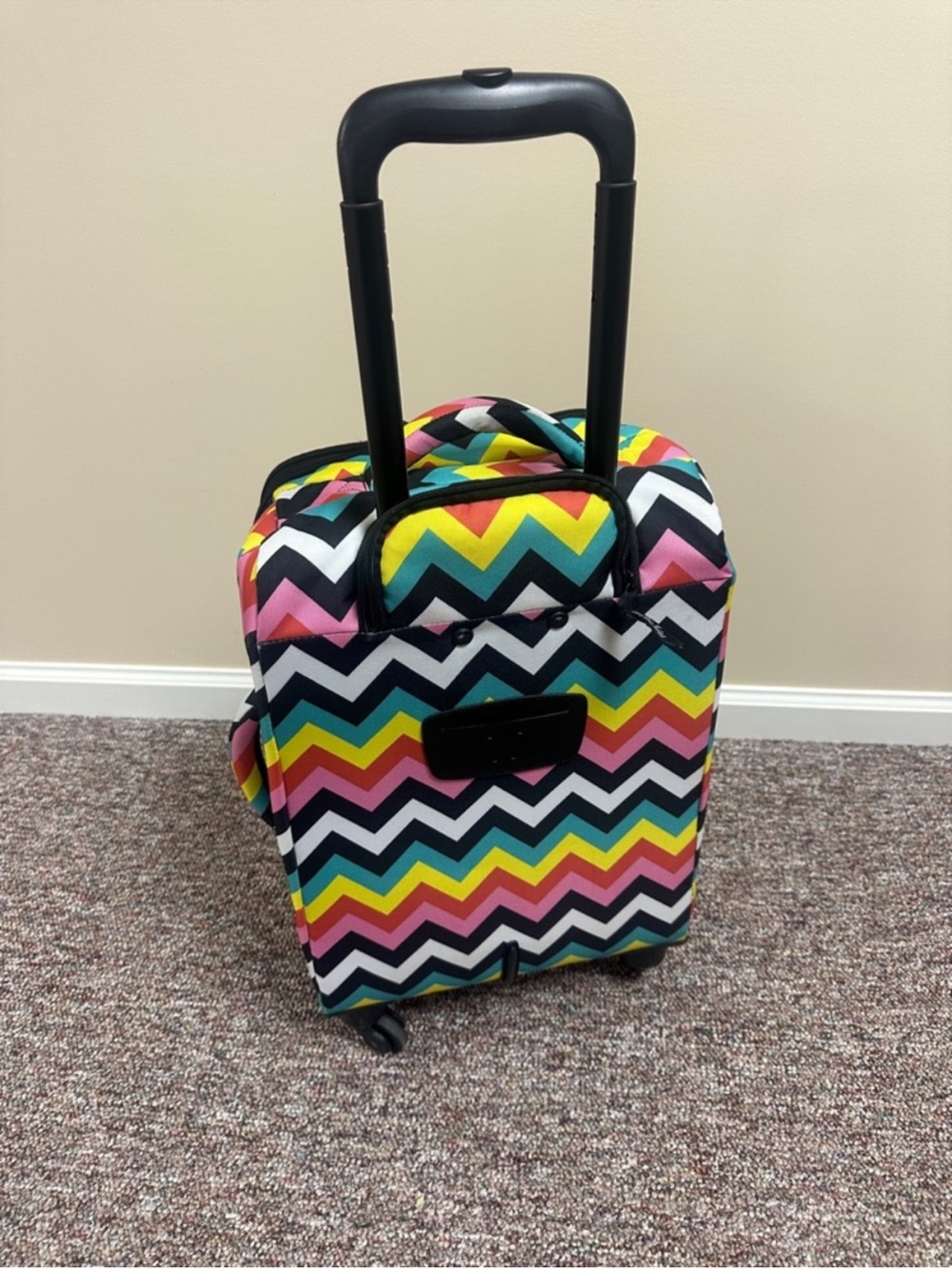 French West Indies Chevron Colorful Print Soft Carry On Roller Luggage Piece - Picture 3 of 4